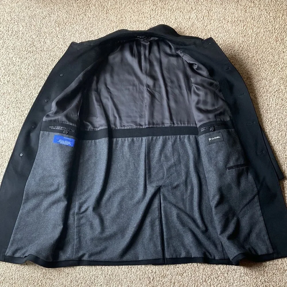 John W Nordstrom Black Loro Piana Storm System Wool 3/4 Top Coat Car Coat 46 XL